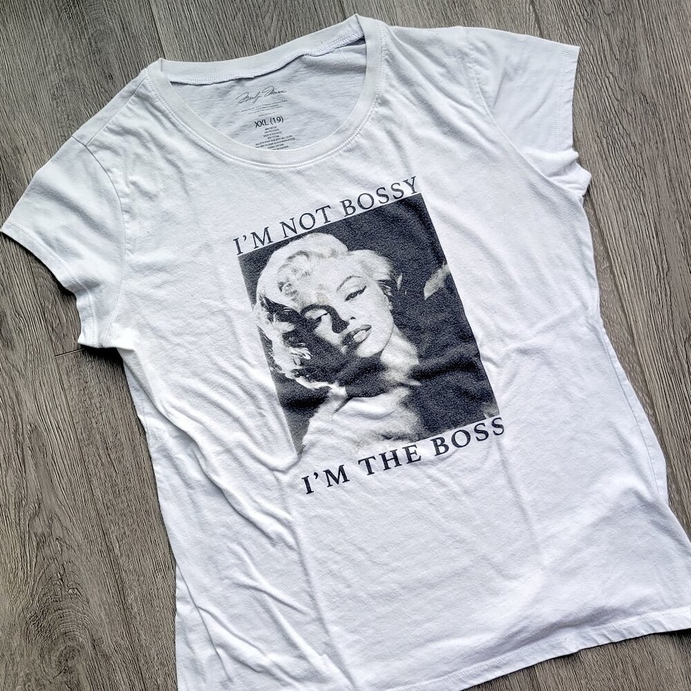 women's white/monochrome marilyn monroe screen print t-shirt, size XXL/19